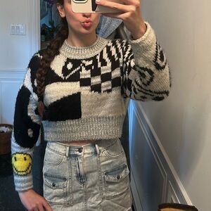 Urban Outfitters Patchwork Knit Cropped Sweater XS